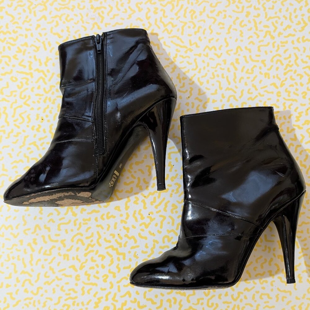 Vintage Stiletto Genuine Patent Leather Ankle Boots 38
